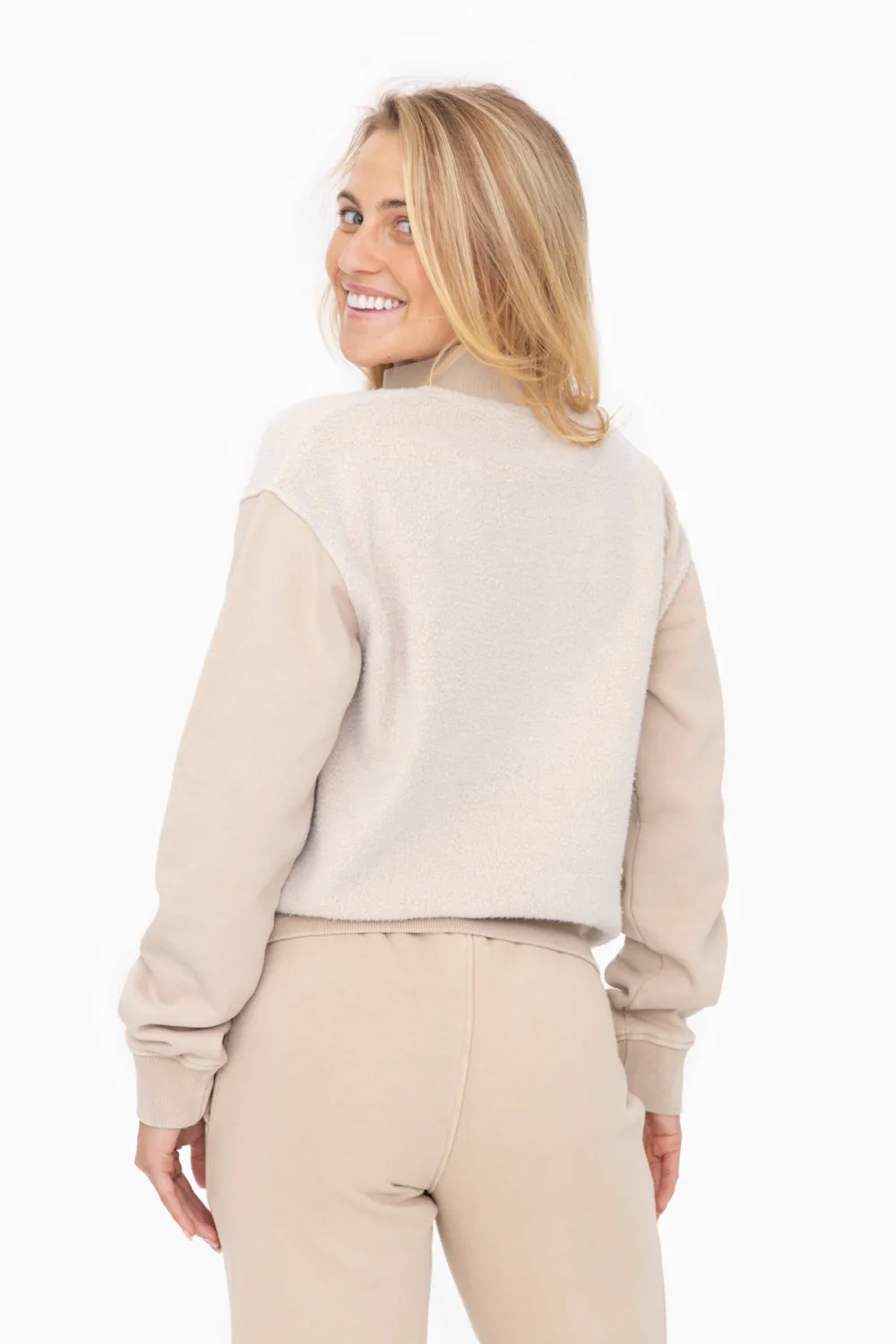 Women's Mono B | Vintage Fleece Half Zip Pullover Top | Taupe