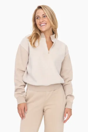 Women's Mono B | Vintage Fleece Half Zip Pullover Top | Taupe