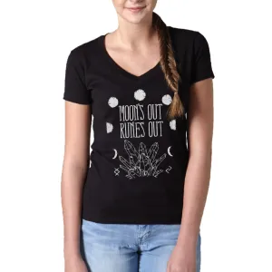 Women's Moon's Out Runes Out Vneck T-Shirt