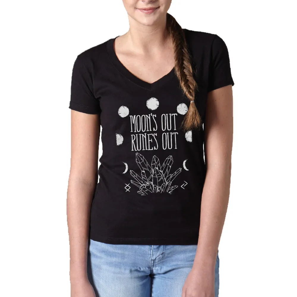 Women's Moon's Out Runes Out Vneck T-Shirt