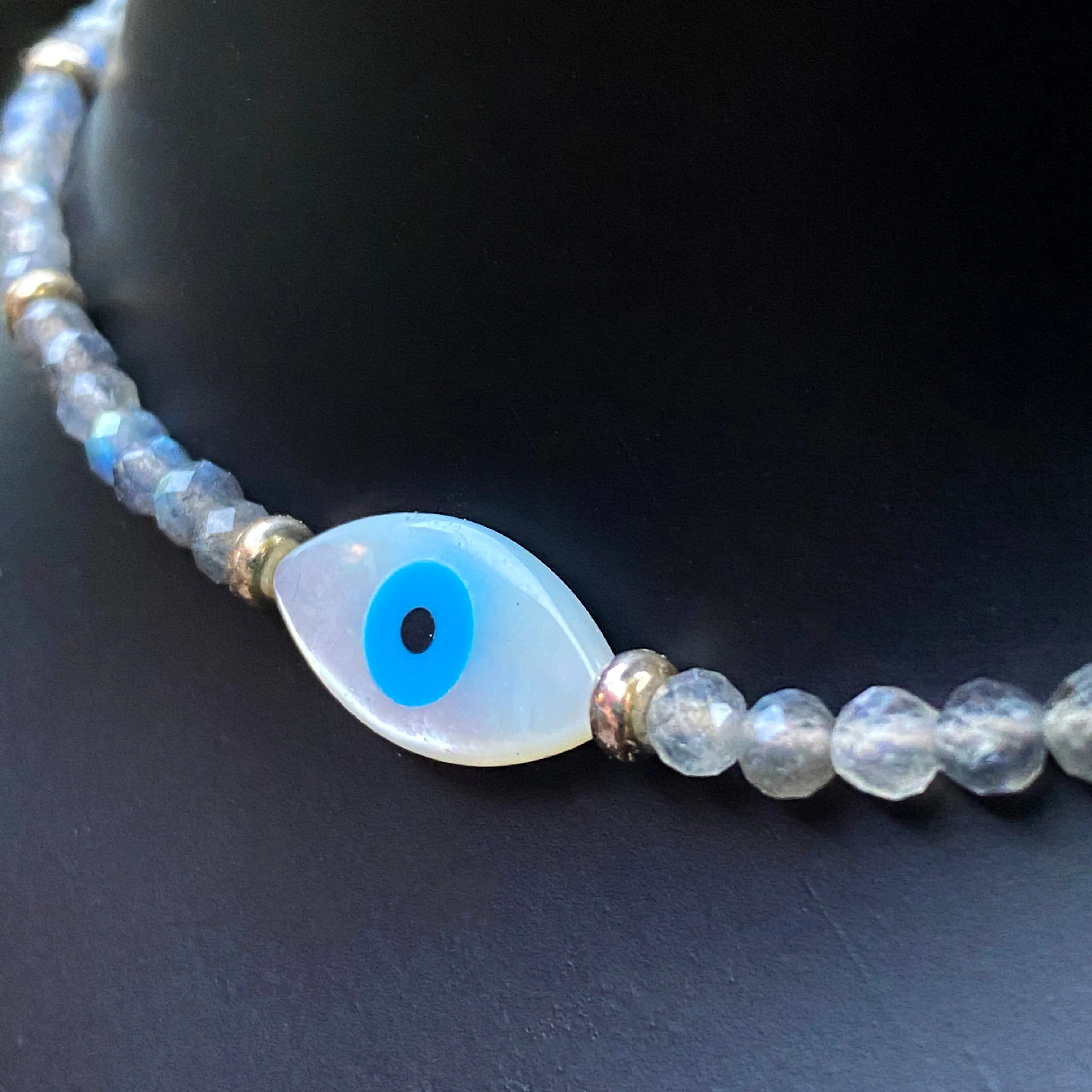 Women's Mother of Pearl Evil Eye Choker with Labradorite Gemstones & Sterling Silver