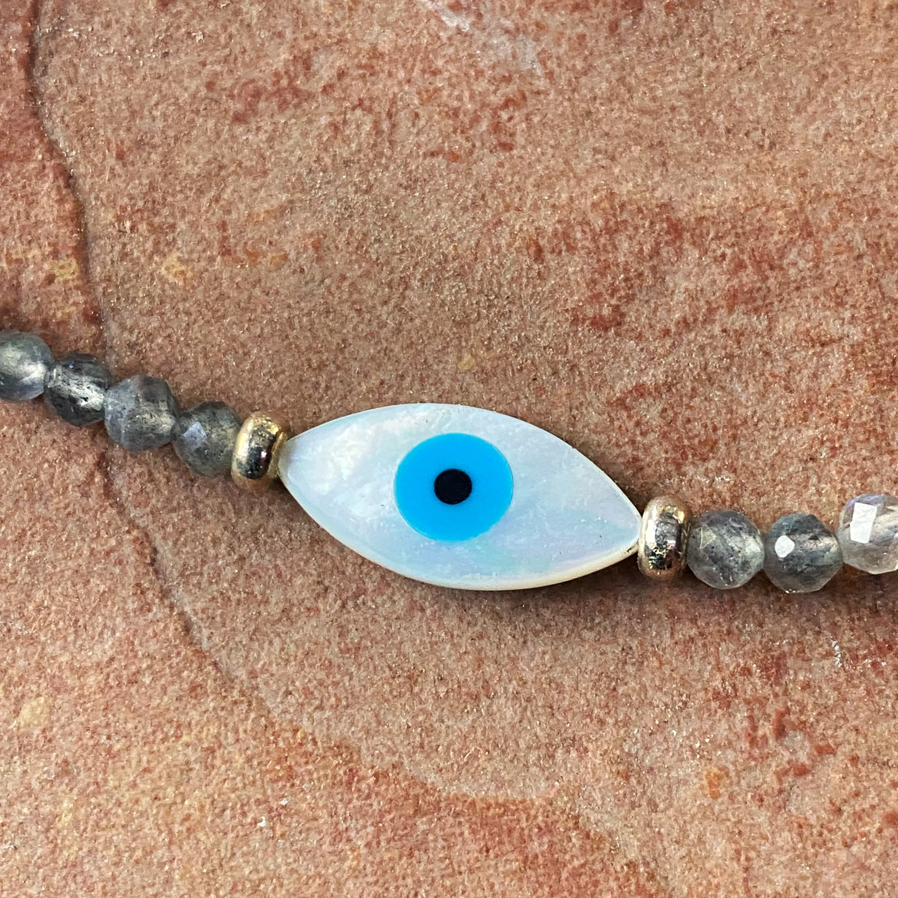 Women's Mother of Pearl Evil Eye Choker with Labradorite Gemstones & Sterling Silver