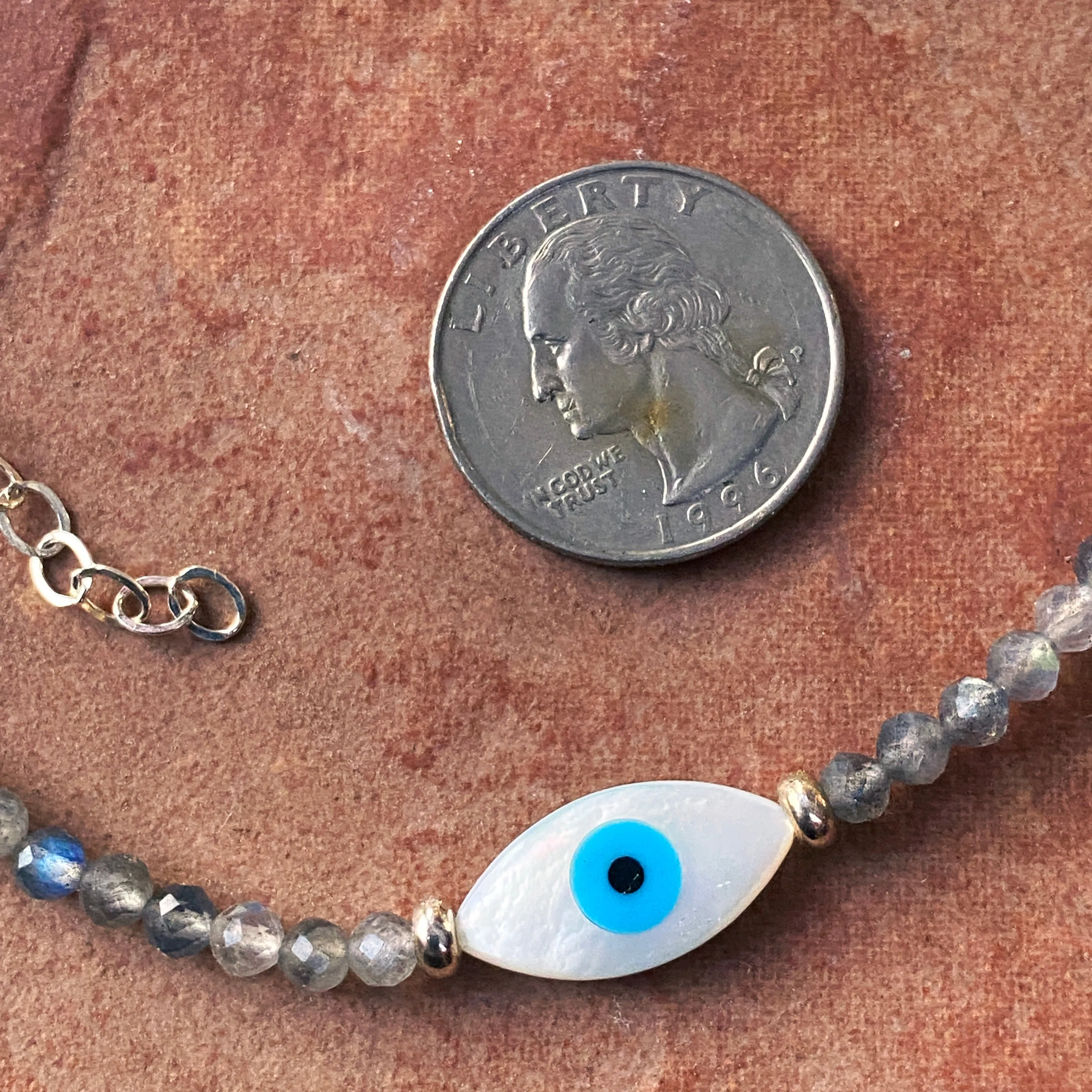 Women's Mother of Pearl Evil Eye Choker with Labradorite Gemstones & Sterling Silver