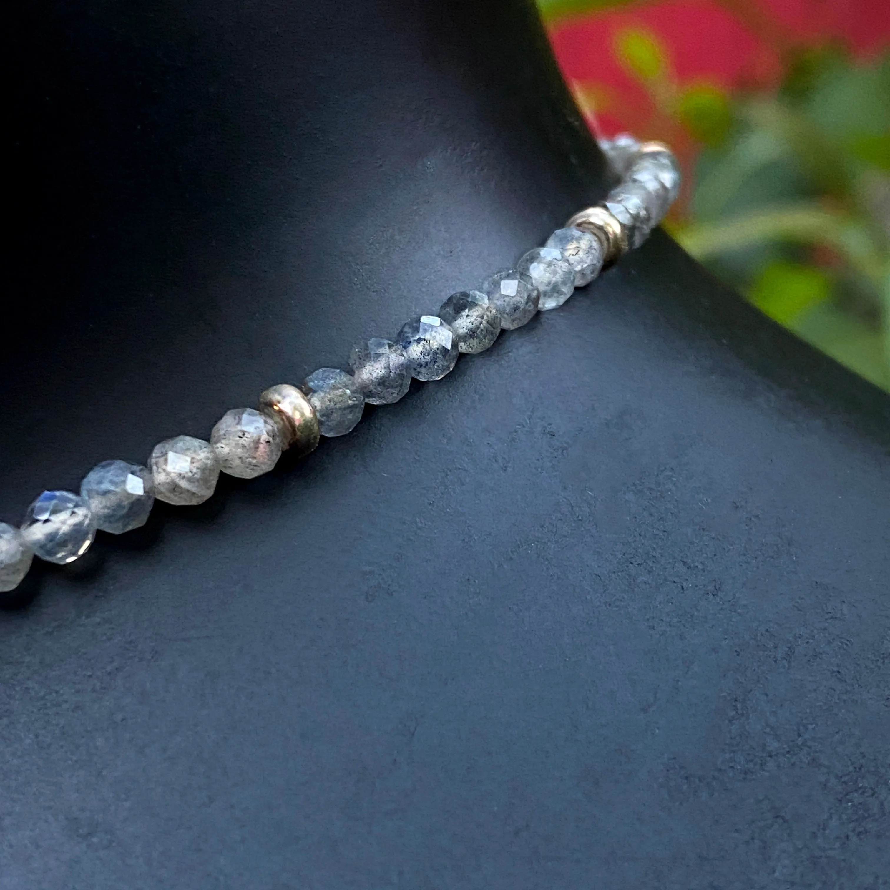 Women's Mother of Pearl Evil Eye Choker with Labradorite Gemstones & Sterling Silver