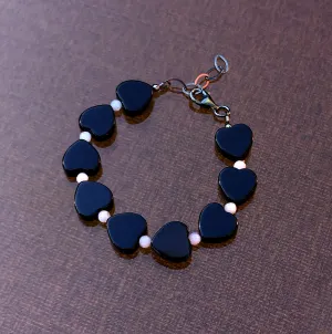 Women's Onyx Hearts & Pink Opal Gemstone bracelet