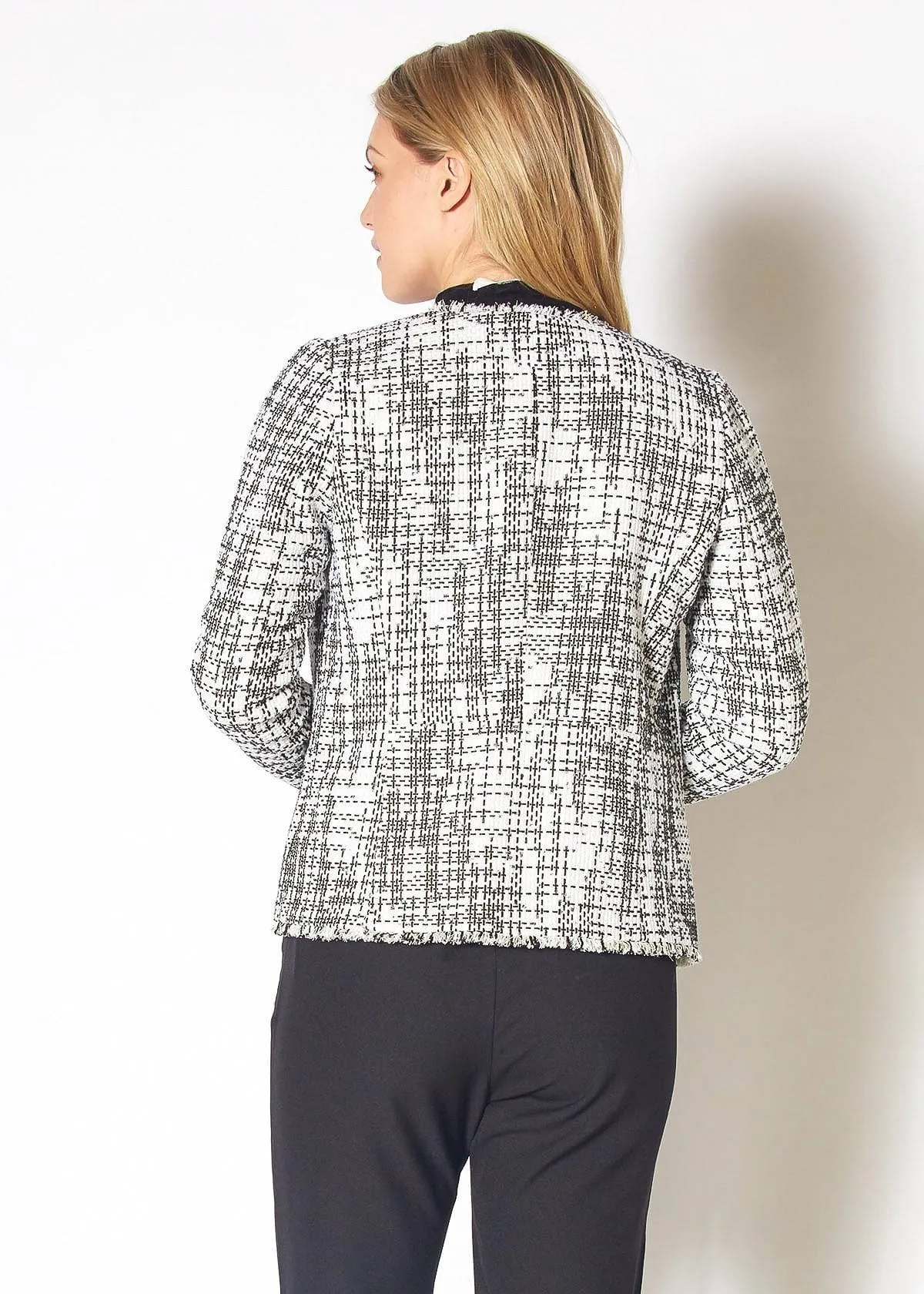 Women's Open Front Tweed Blazer in Black White Tweed by Shop at Konus