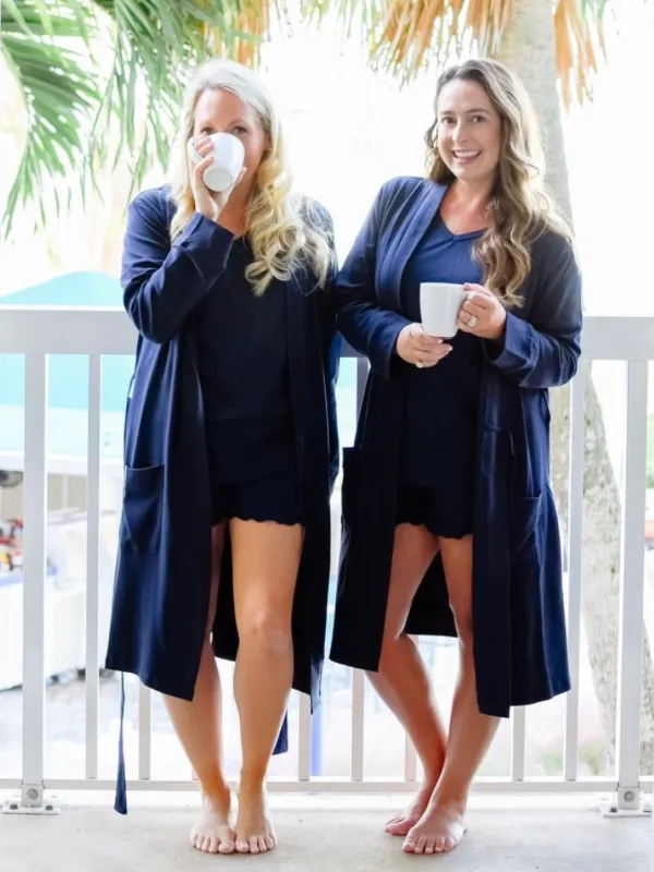 Women's Pima Cotton Lounge Robe | Navy