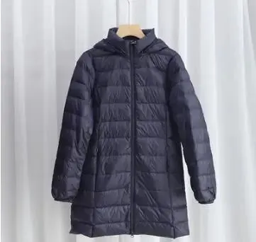 Women's Plus Size Down Puffer Jacket Detachable Hood Light Thin White Duck Down Winter Jacket Long Warm Puffer Outerwear
