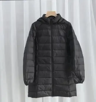 Women's Plus Size Down Puffer Jacket Detachable Hood Light Thin White Duck Down Winter Jacket Long Warm Puffer Outerwear