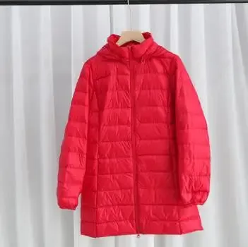 Women's Plus Size Down Puffer Jacket Detachable Hood Light Thin White Duck Down Winter Jacket Long Warm Puffer Outerwear