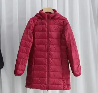 Women's Plus Size Down Puffer Jacket Detachable Hood Light Thin White Duck Down Winter Jacket Long Warm Puffer Outerwear