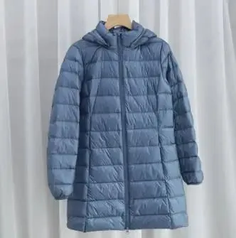 Women's Plus Size Down Puffer Jacket Detachable Hood Light Thin White Duck Down Winter Jacket Long Warm Puffer Outerwear
