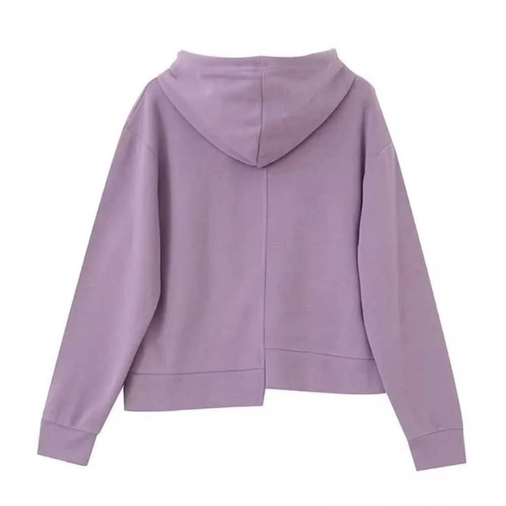 Women's Purple Irregular Stitching Hoodie