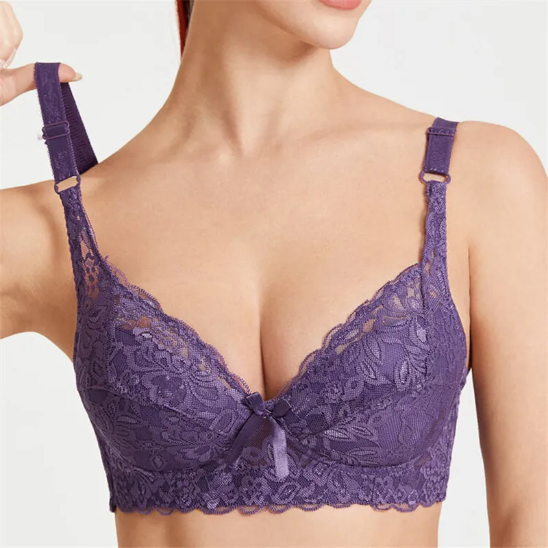 Women's Push Up Comfortable Floral Lace Bras - Pink