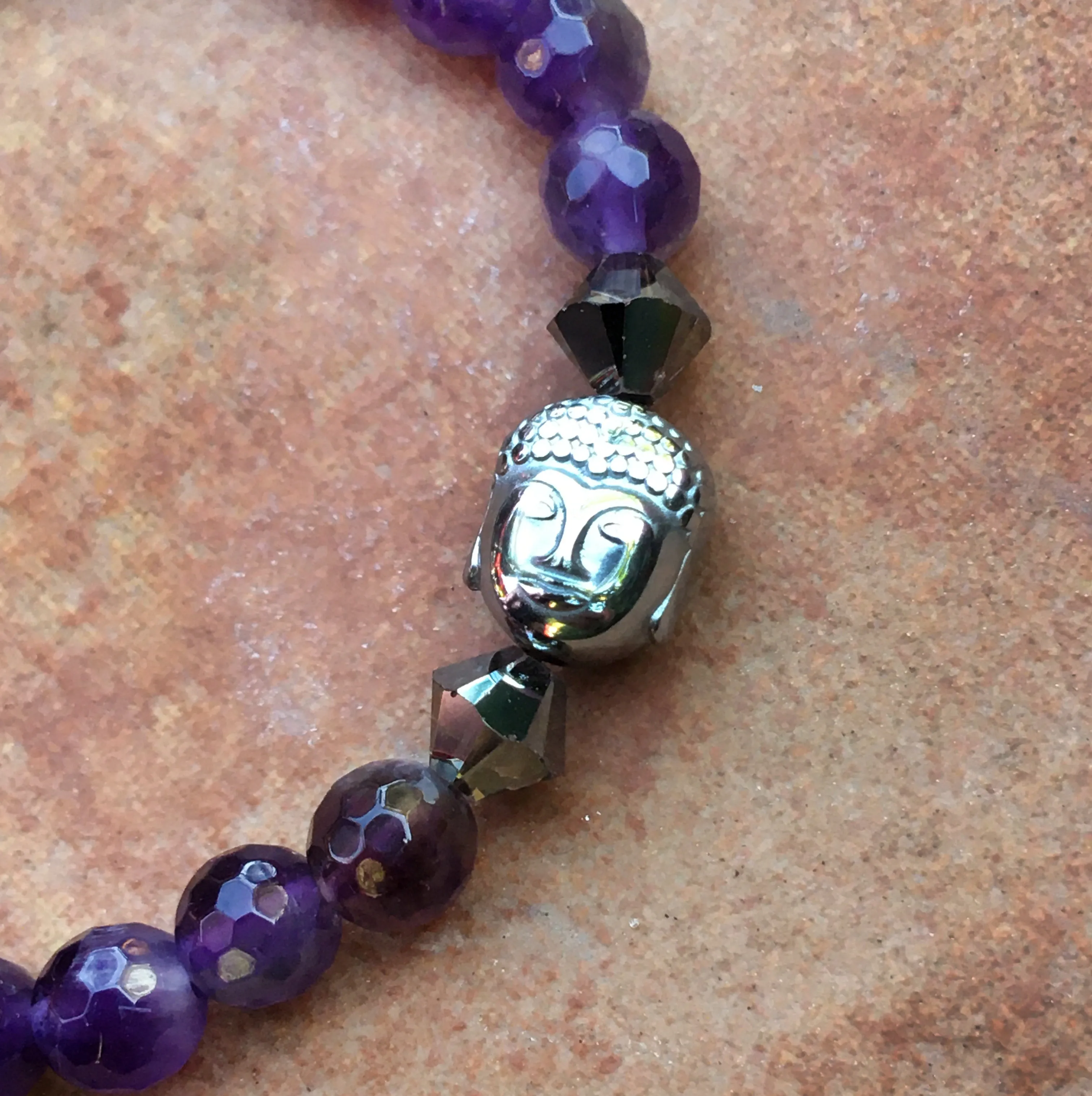 Women's "SHINE" Bracelet with Amethyst, Swarovski, and Hematite Buddha Gemstones