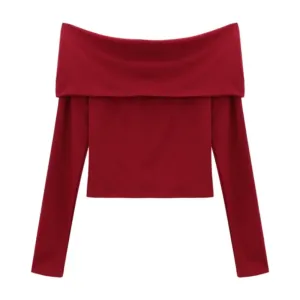 Women's  Retro Red One Shoulder Long Sleeve