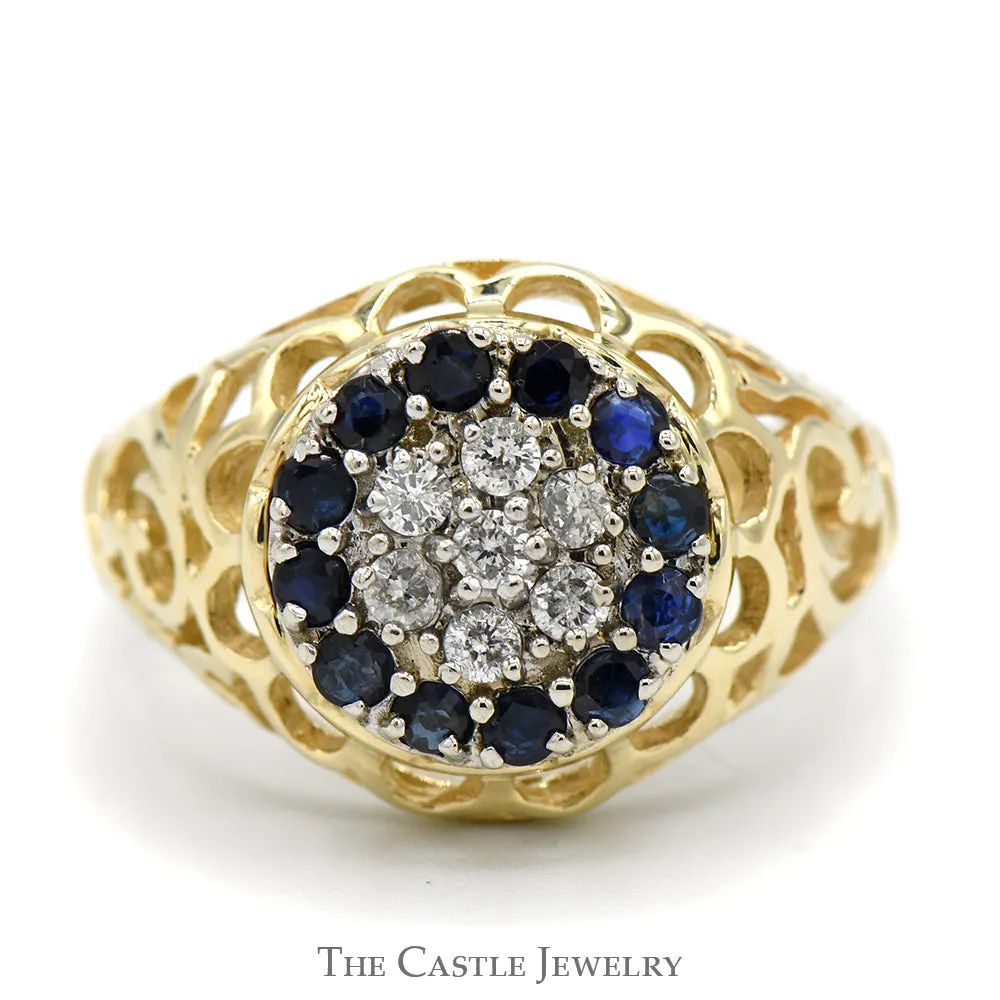 Women's Sapphire & Diamond Kentucky Cluster Ring in 10k Yellow Gold
