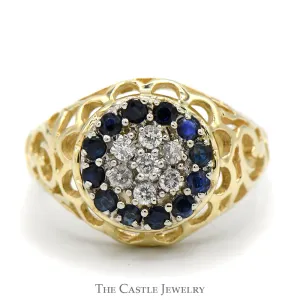 Women's Sapphire & Diamond Kentucky Cluster Ring in 10k Yellow Gold