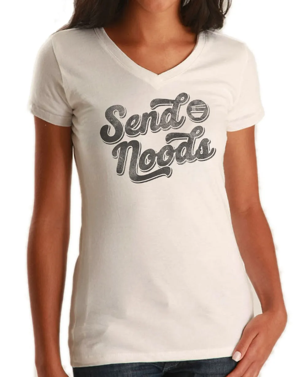 Women's Send Noods Vneck T-Shirt - Asian Food Pho Ramen