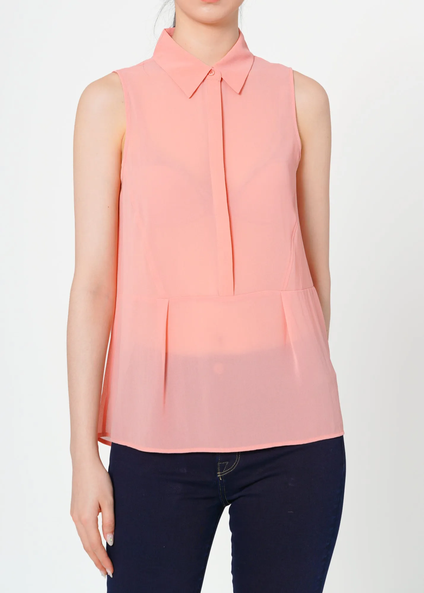 Women's Sleeveless Button Up Sheer Blouse