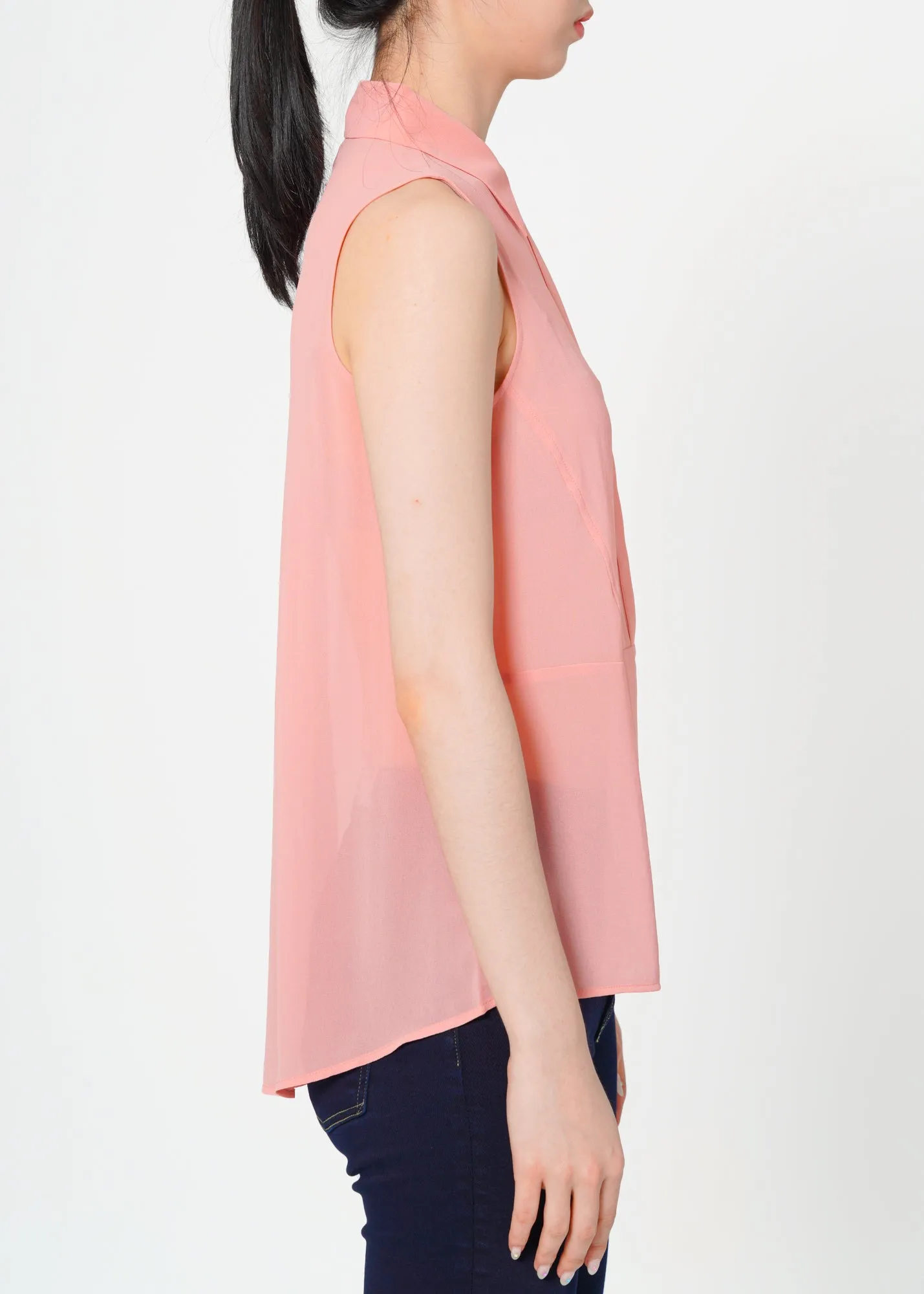 Women's Sleeveless Button Up Sheer Blouse