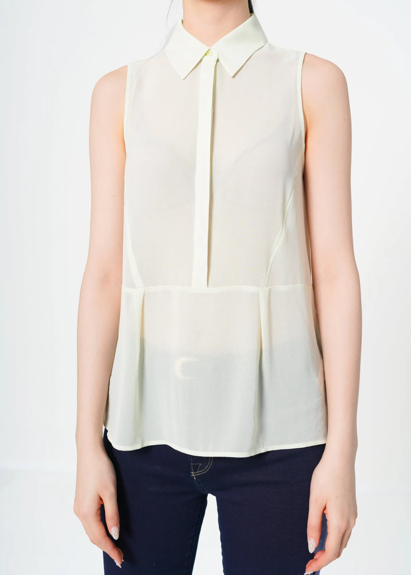 Women's Sleeveless Button Up Sheer Blouse