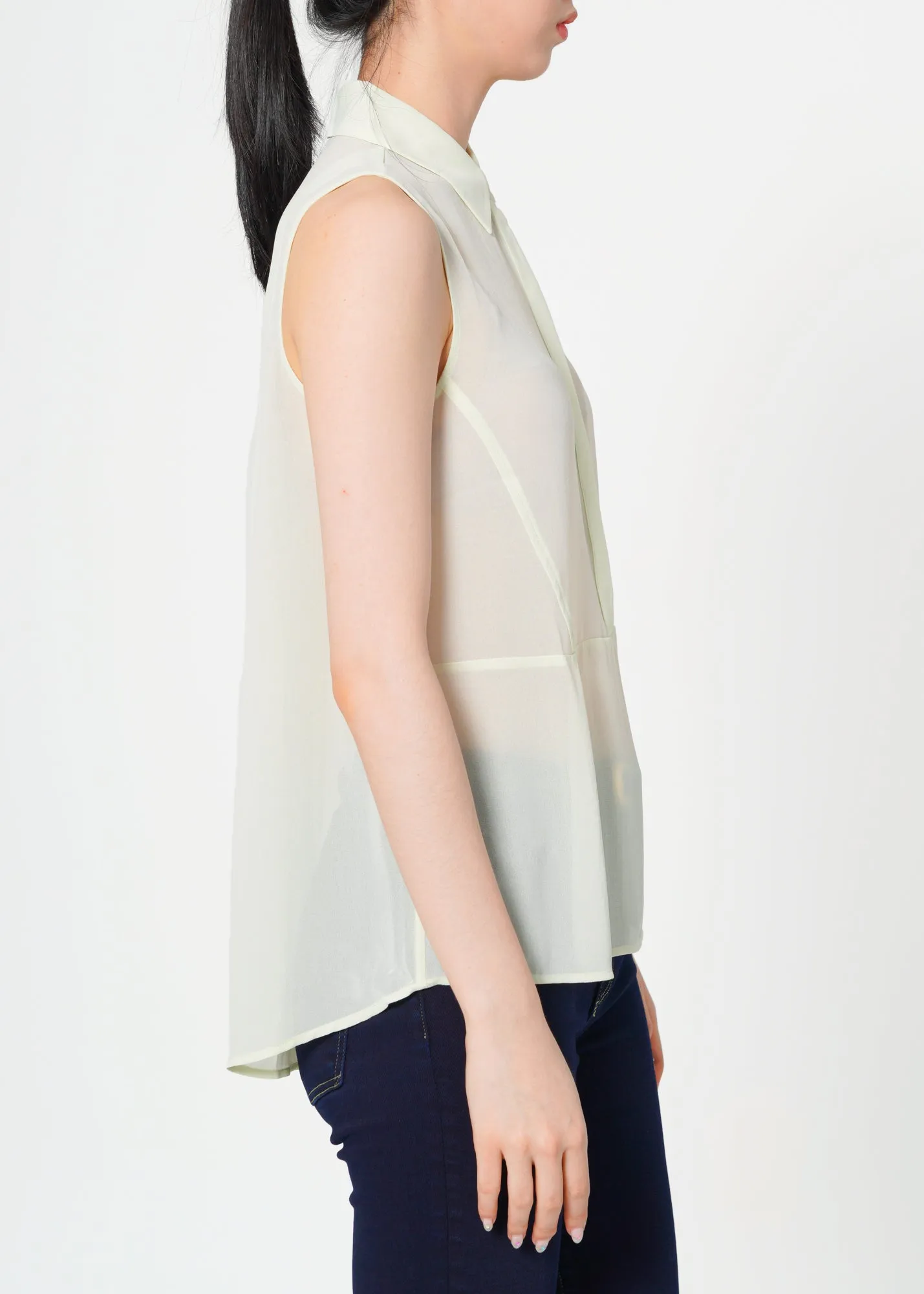 Women's Sleeveless Button Up Sheer Blouse
