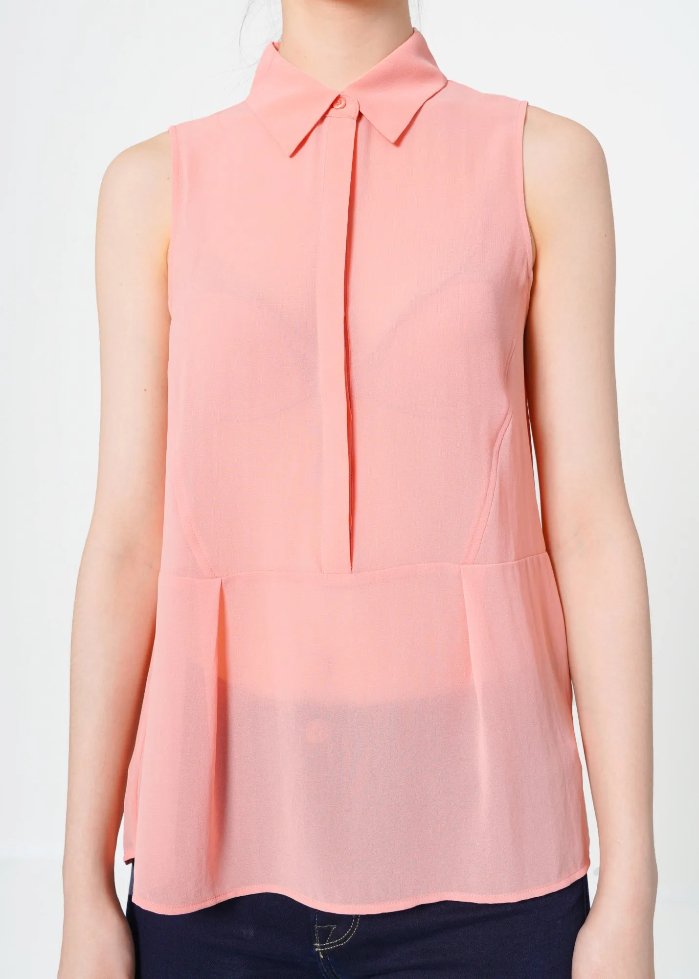 Women's Sleeveless Button Up Sheer Blouse