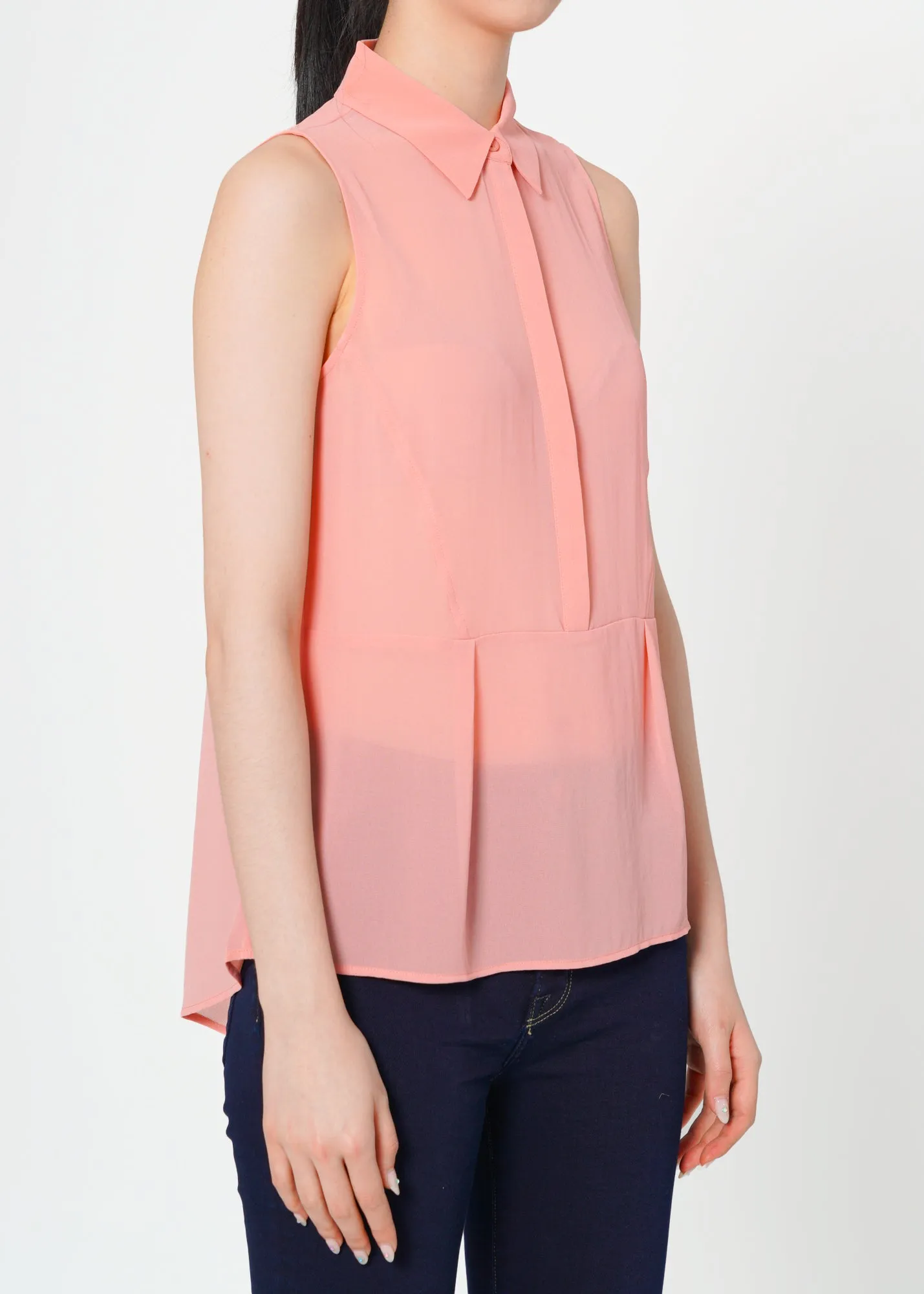 Women's Sleeveless Button Up Sheer Blouse