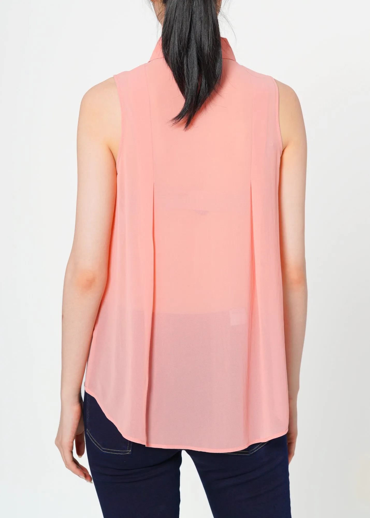 Women's Sleeveless Button Up Sheer Blouse