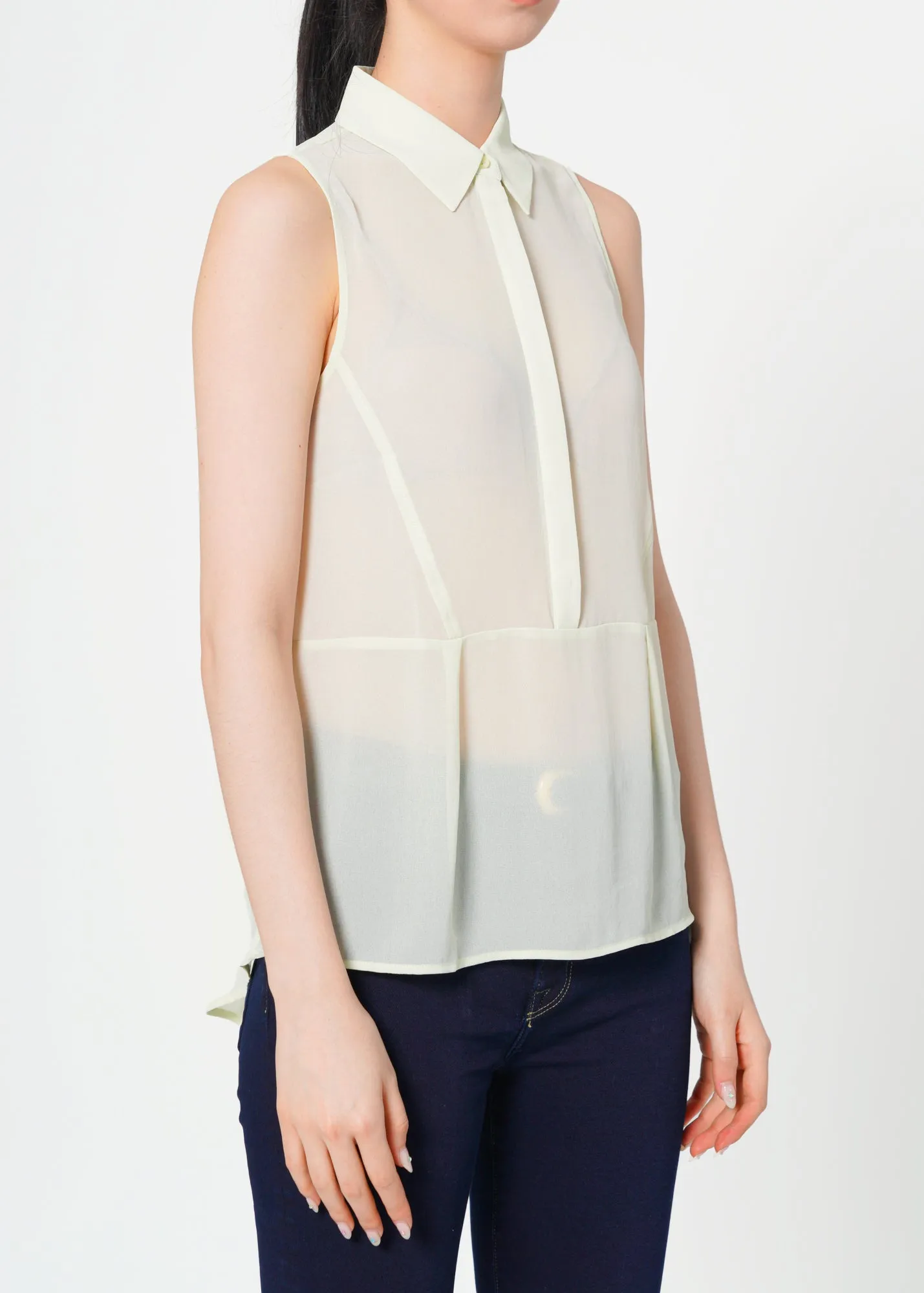 Women's Sleeveless Button Up Sheer Blouse