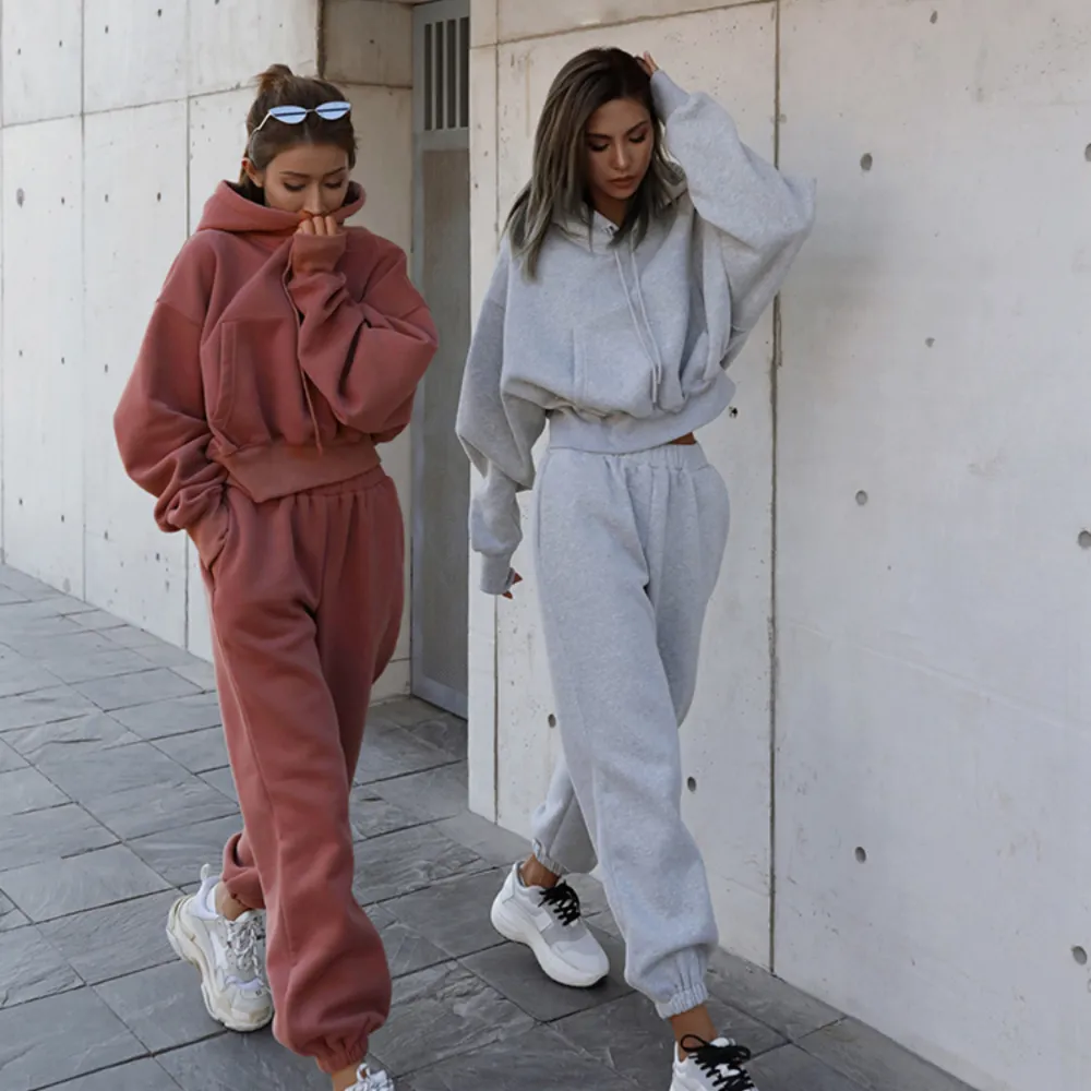 Women's Solid Cropped Track Suit