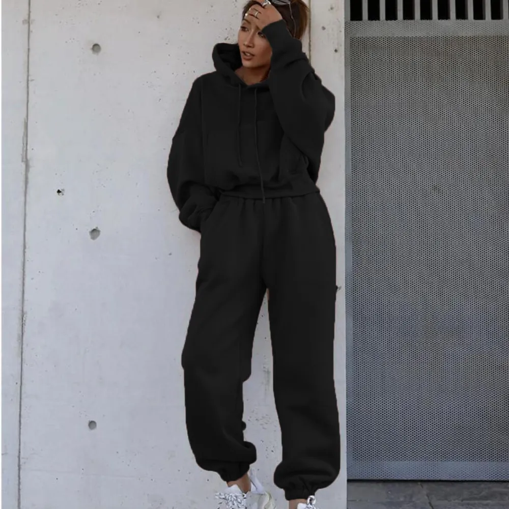 Women's Solid Cropped Track Suit