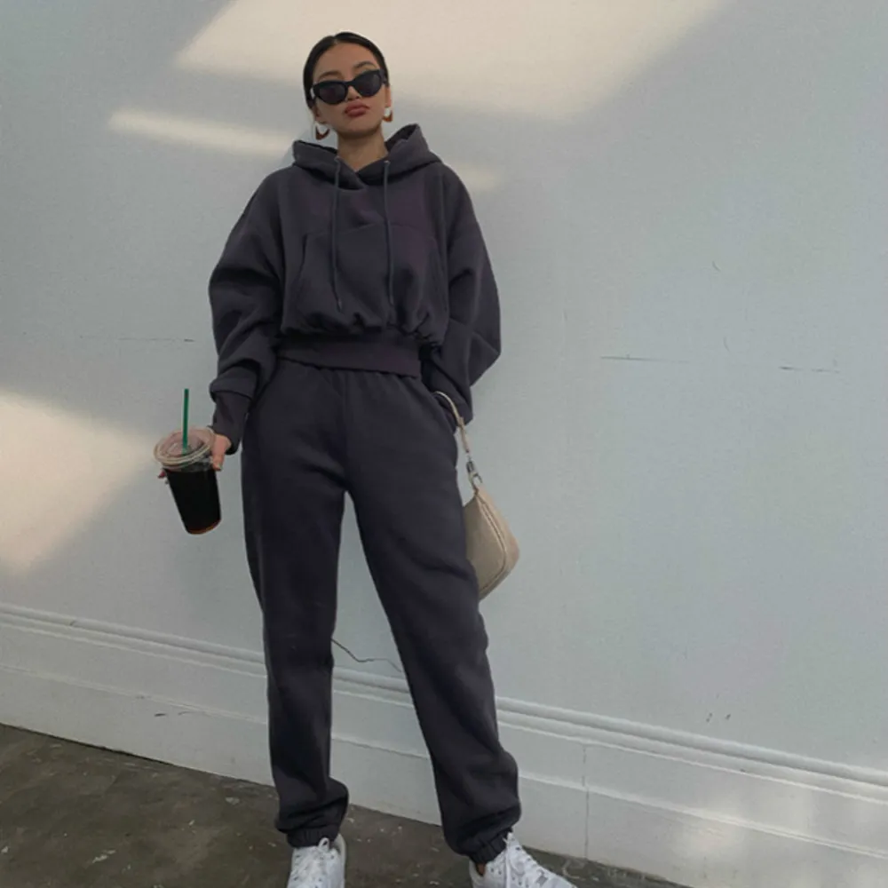 Women's Solid Cropped Track Suit