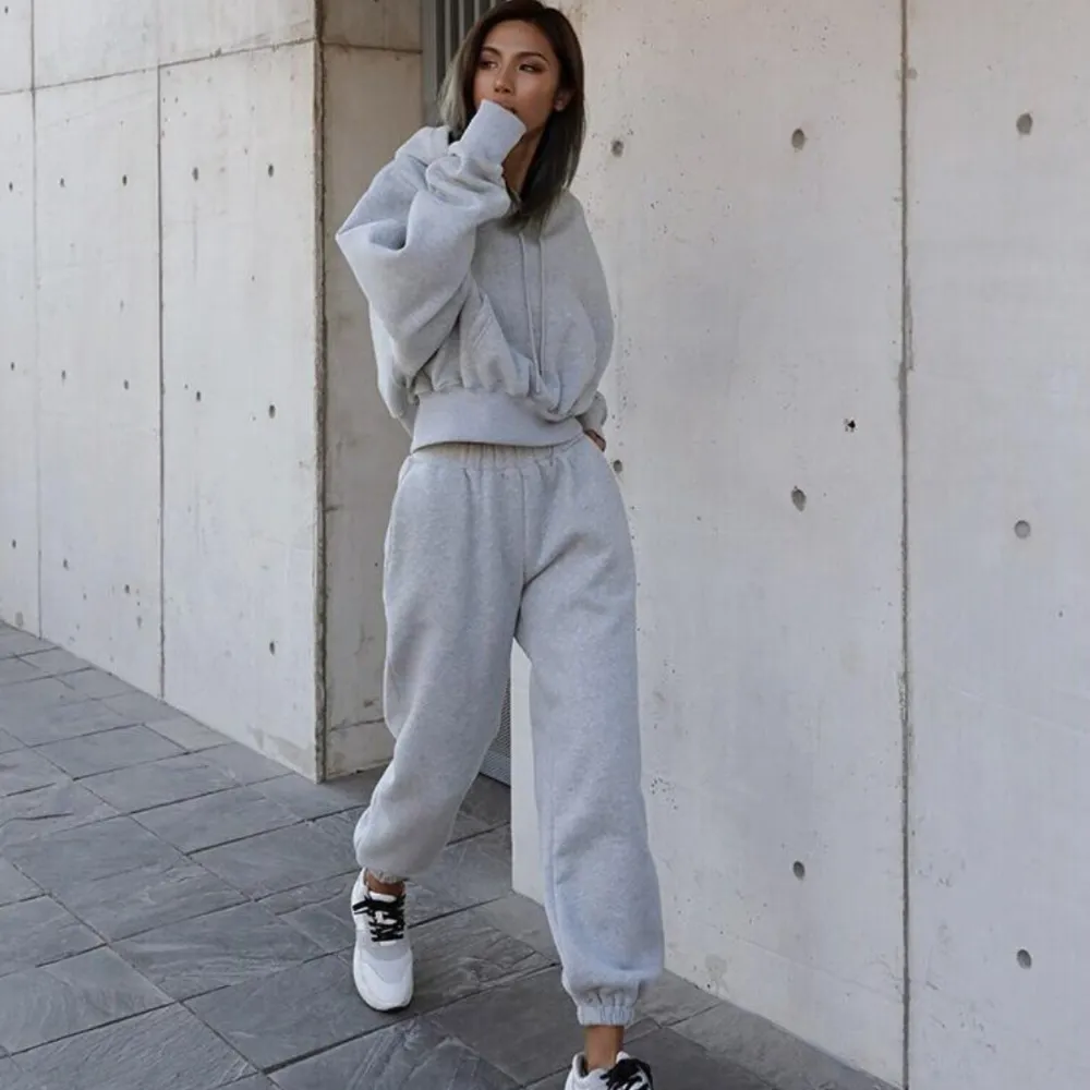 Women's Solid Cropped Track Suit