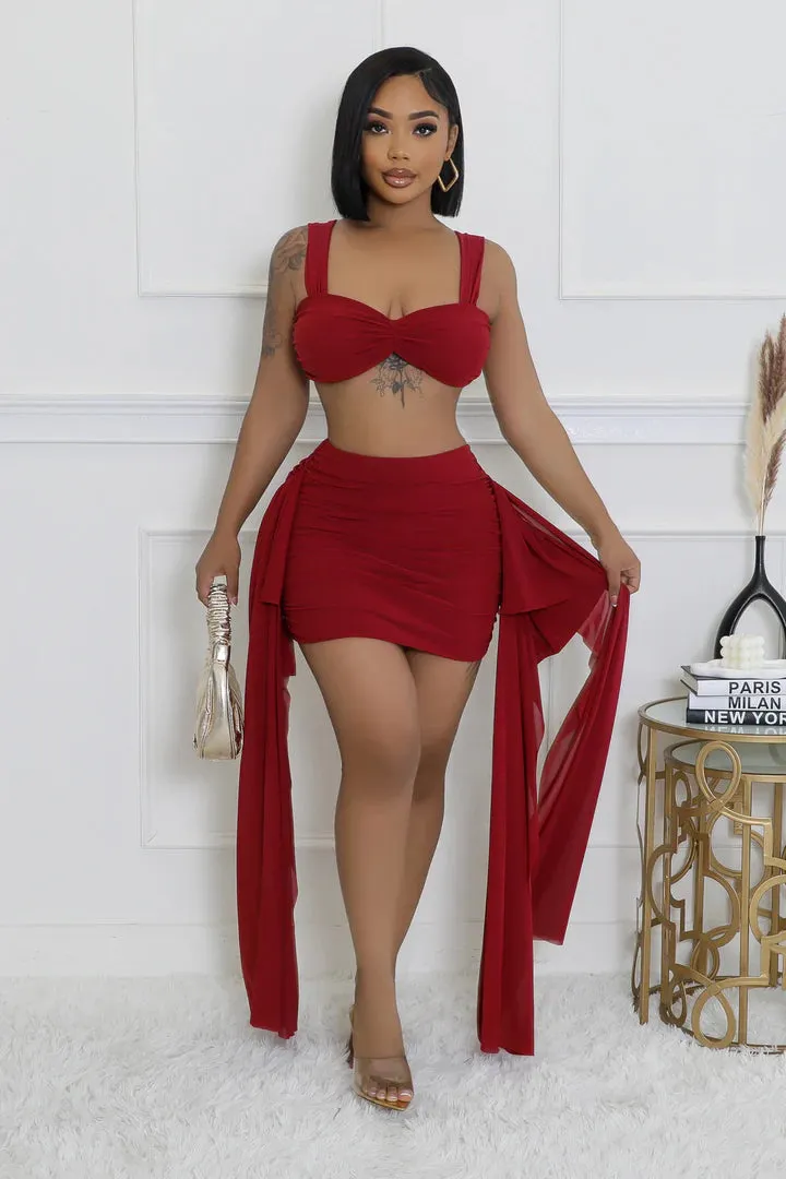 Women's Stunning Crop Top Sheer Draped Heart Breaker Mini Skirt Set