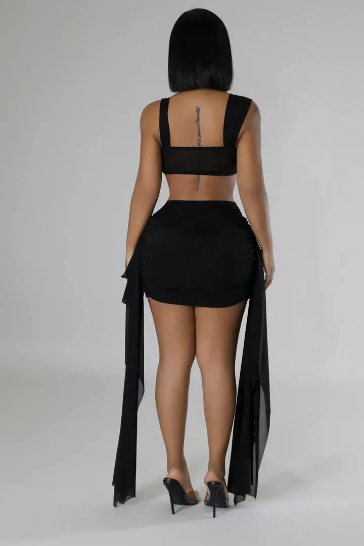 Women's Stunning Crop Top Sheer Draped Heart Breaker Mini Skirt Set