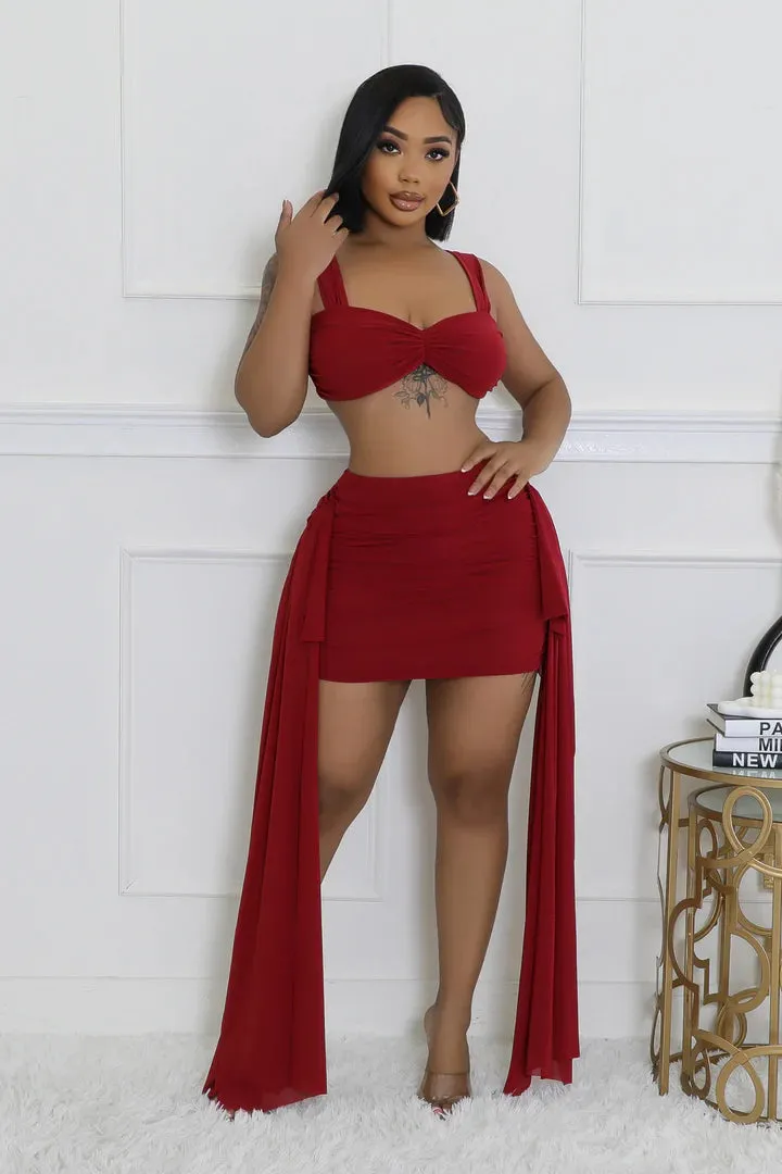 Women's Stunning Crop Top Sheer Draped Heart Breaker Mini Skirt Set