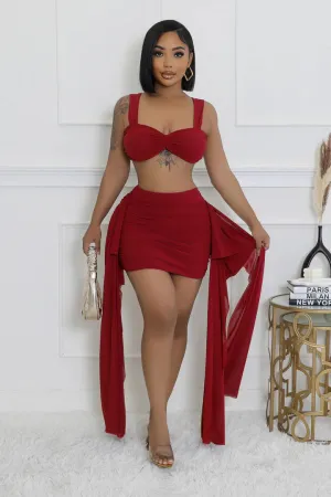Women's Stunning Crop Top Sheer Draped Heart Breaker Mini Skirt Set