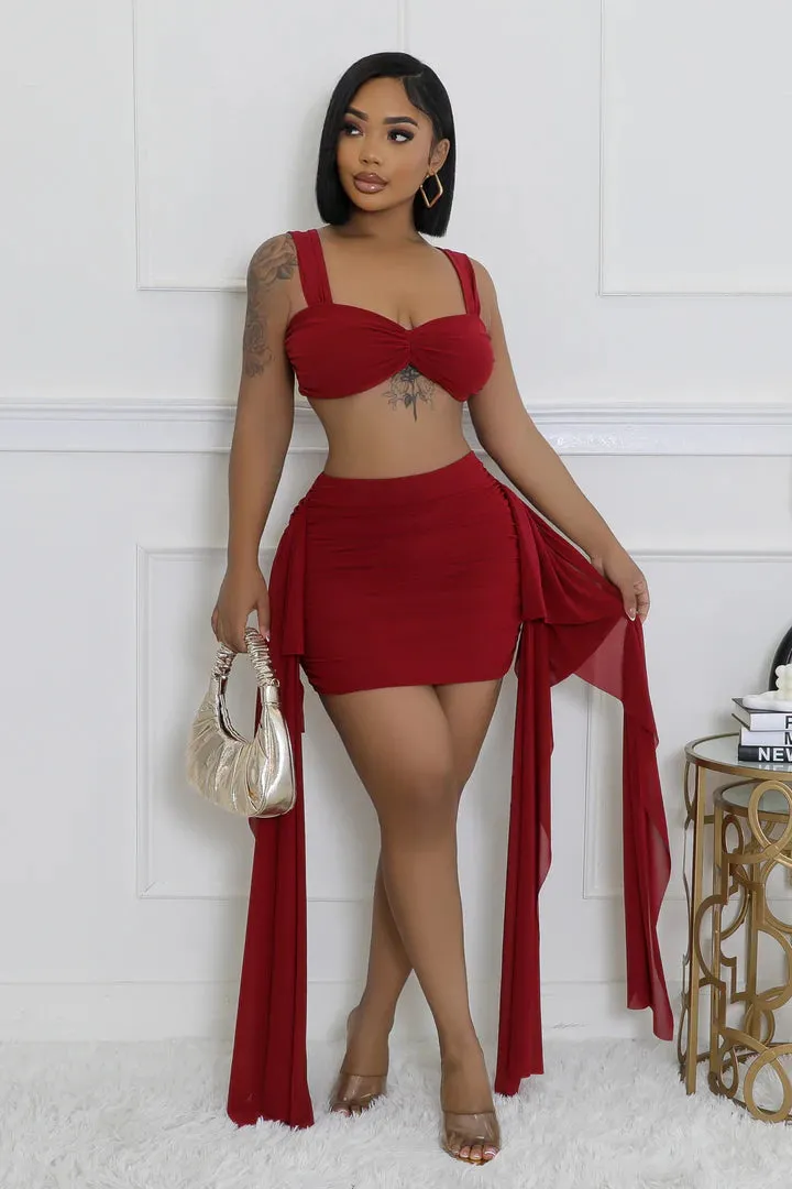 Women's Stunning Crop Top Sheer Draped Heart Breaker Mini Skirt Set