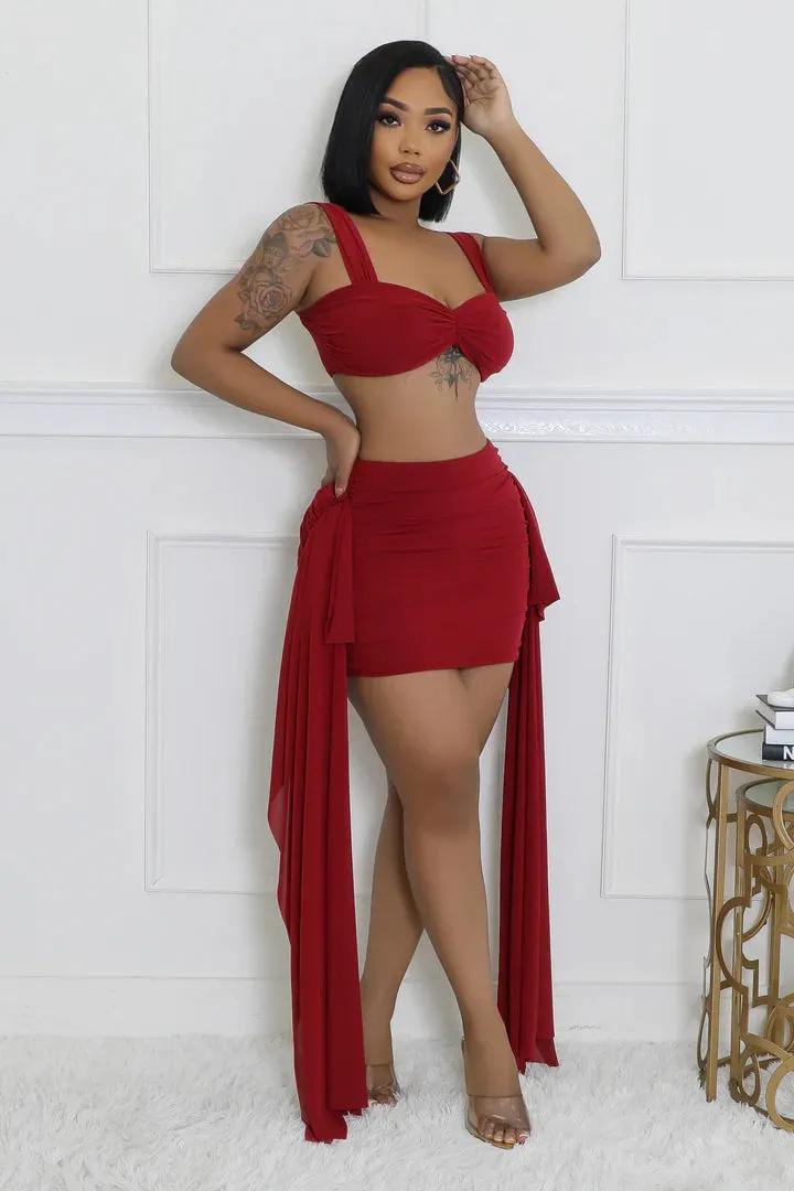 Women's Stunning Crop Top Sheer Draped Heart Breaker Mini Skirt Set