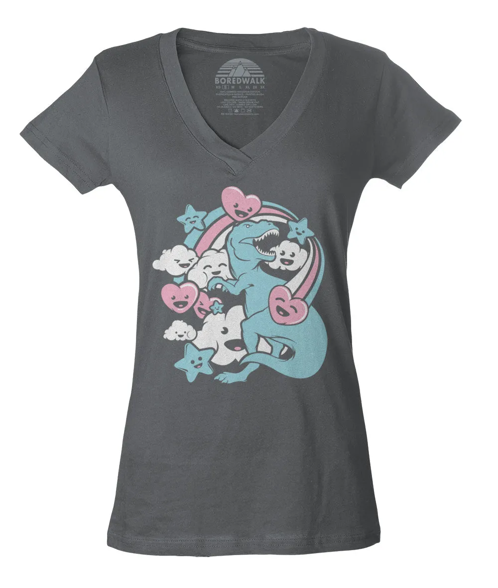 Women's T-Rex Kawaii Adventure Vneck T-Shirt - By Ex-Boyfriend