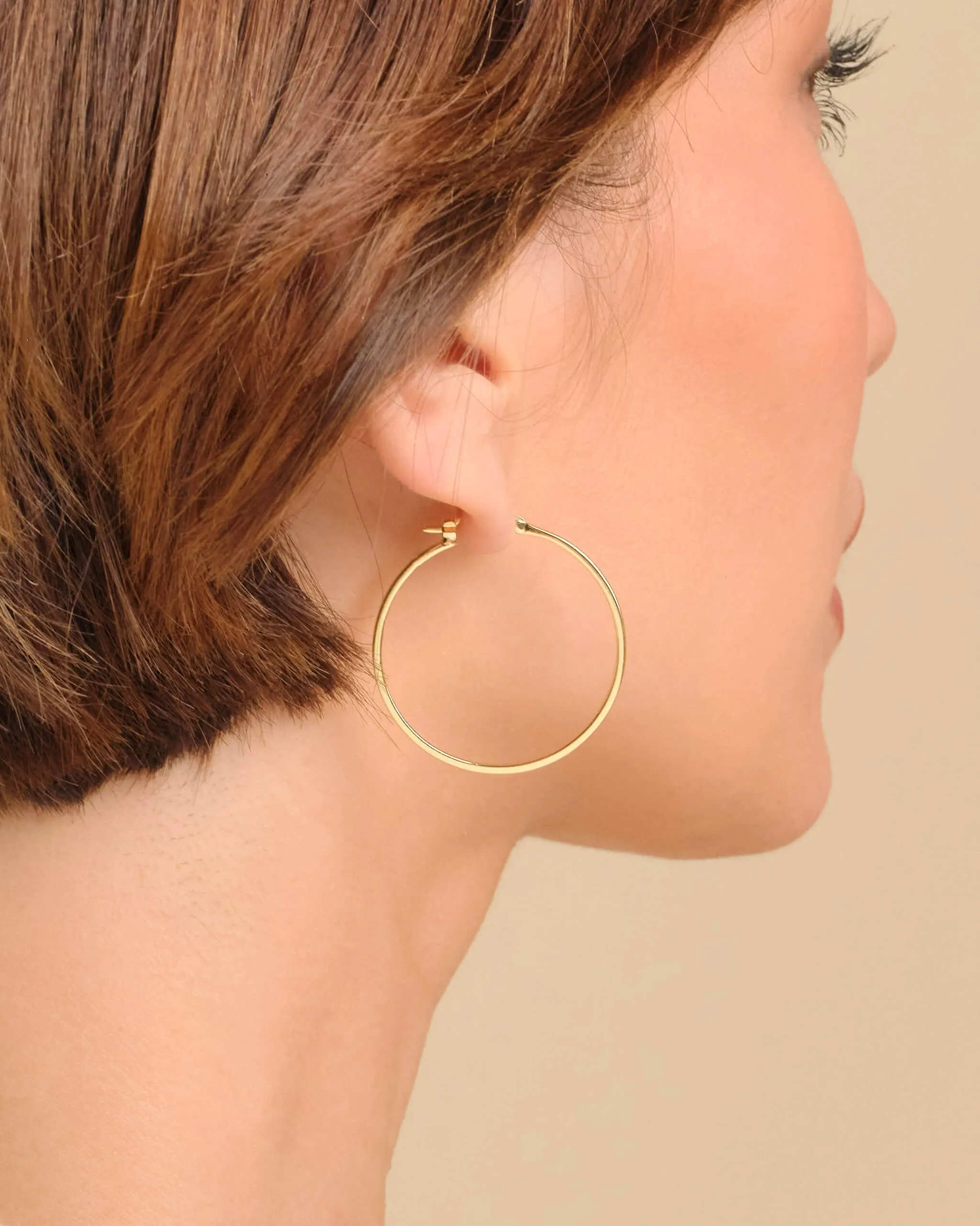 Women's Thin Large Hoop Earrings - Gold