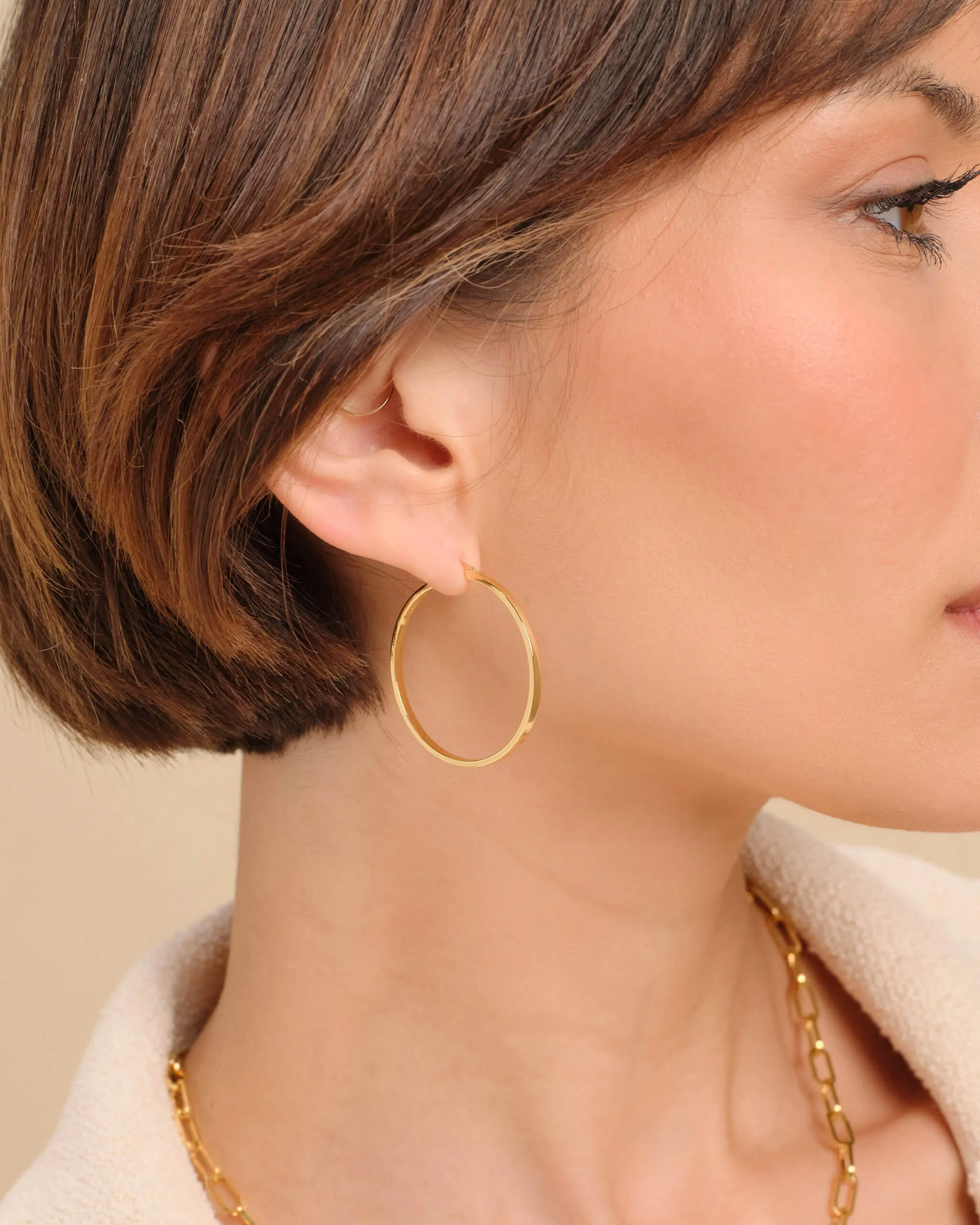 Women's Thin Large Hoop Earrings - Gold