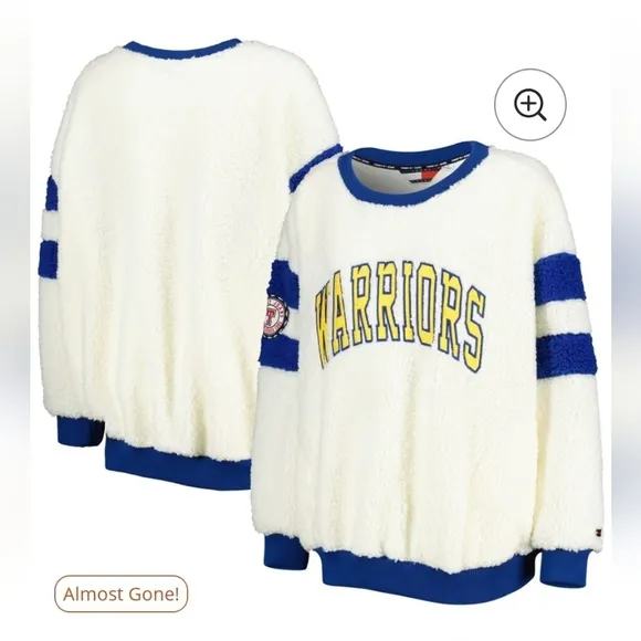 Women's Tommy Jeans Oatmeal/Royal Golden State Warriors Mindy Sherpa Pullover