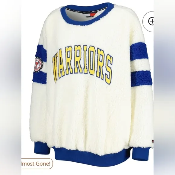 Women's Tommy Jeans Oatmeal/Royal Golden State Warriors Mindy Sherpa Pullover