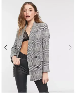 Women's Topshop check oversized blazer with purple & green accent stripes Sz 8 Retails $175 