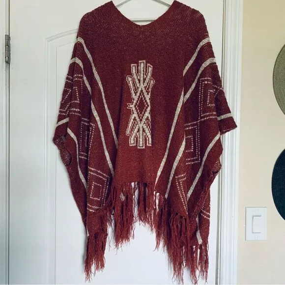 Women's Unique Boho Tribal Aztec Poncho Shawl Cardigan