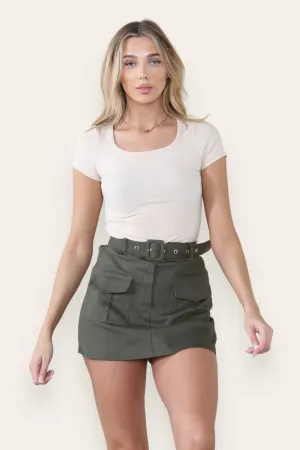 Women's Versatile Solid Color High Waist Flap Pocket Belt Decor Skort