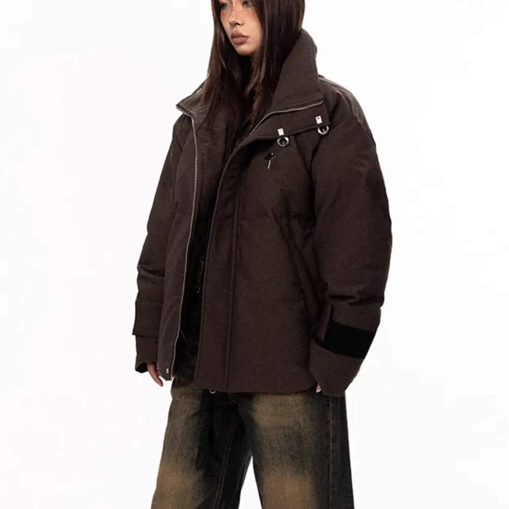 Women's Vintage Metal Button Stand Collar Coat